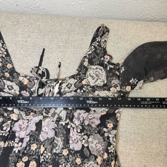 Free People Dress S Penny Lover Mini Sheere Chiffon Black Floral Boho Romantic - Picture 6 of 8
